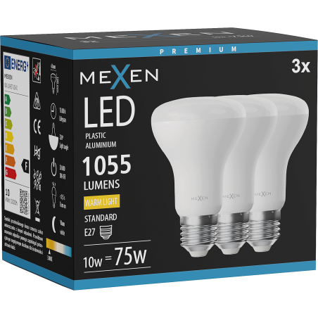 Mexen Nova 3x Lampadina LED E27, R63, 10W, Calda - 3000K, 1055 lm - L104-E27-1030-01x03