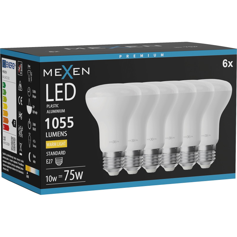 Mexen Nova 6x Lampadina LED E27, R63, 10W, Calda - 3000K, 1055 lm - L104-E27-1030-01x06