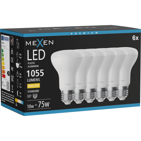 Mexen Nova 6x LED spuldze E27, R63, 10W, Silti - 3000K, 1055 lm - L104-E27-1030-01x06