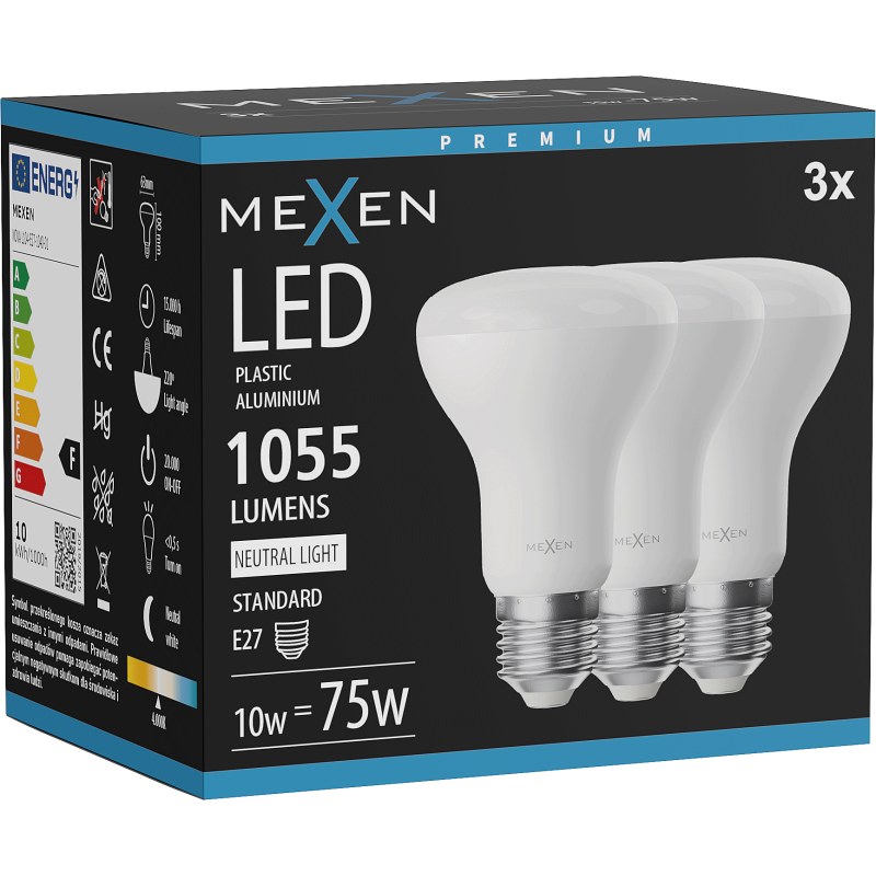 Mexen Nova 3x LED žarnica E27, R63, 10W, Nevtralna - 4000K, 1055 lm - L104-E27-1040-01x03