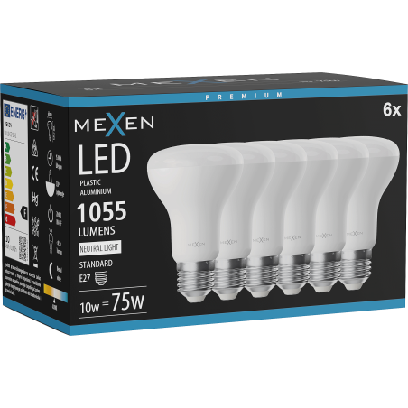 Mexen Nova 6x LED-Glühbirne E27, R63, 10W, Neutral - 4000K, 1055 lm - L104-E27-1040-01x06
