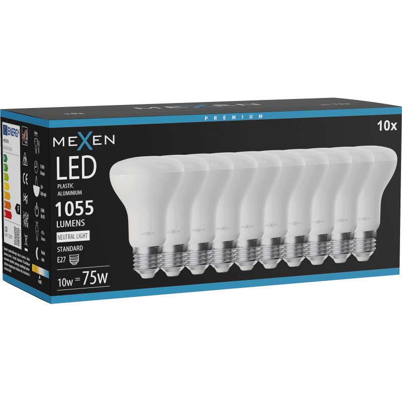 Mexen Nova 10x Bombilla LED E27, R63, 10W, Neutra - 4000K, 1055 lm - L104-E27-1040-01x10