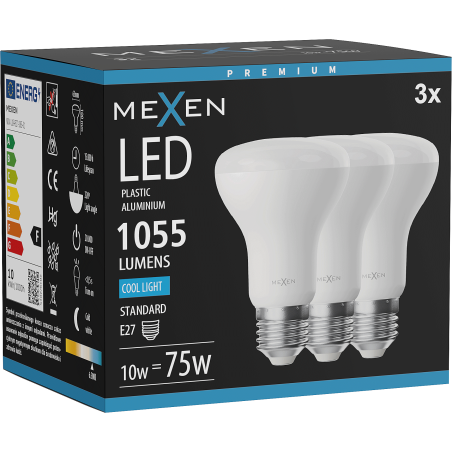 Mexen Nova 3x LED spuldze E27, R63, 10W, Auksts - 6500K, 1055 lm - L104-E27-1065-01x03
