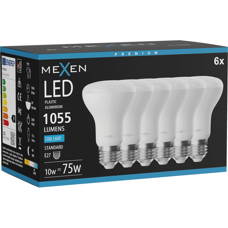 Mexen Nova 6x Lampadina LED E27, R63, 10W, Fredda - 6500K, 1055 lm - L104-E27-1065-01x06