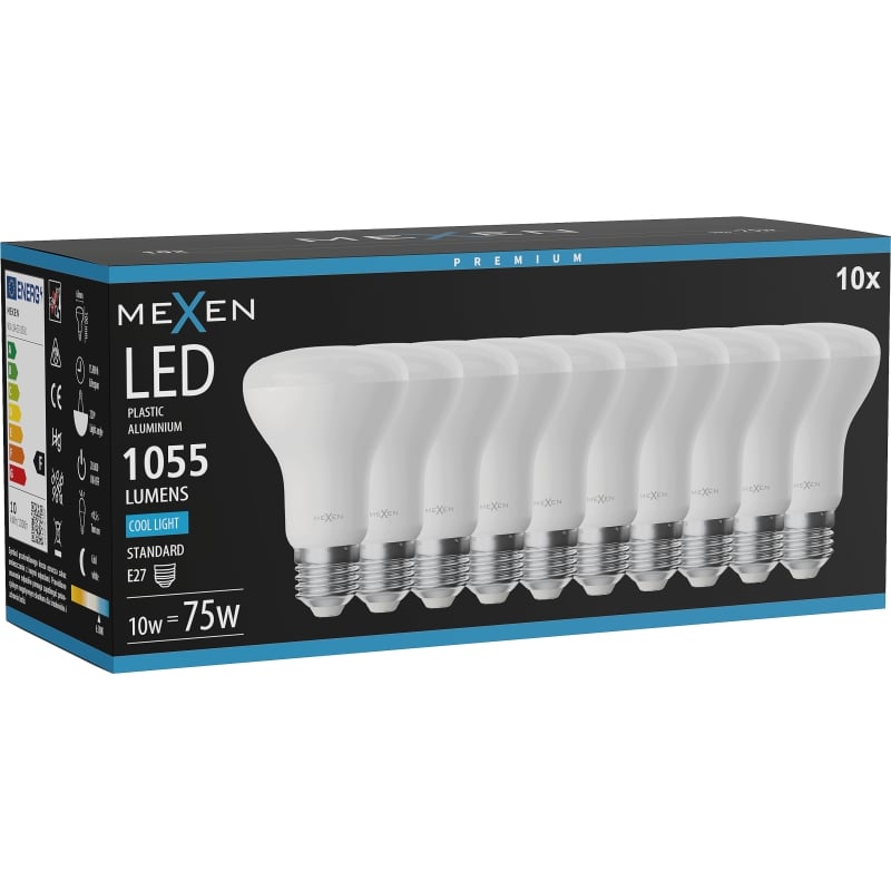 Mexen Nova 10x LED lamp E27, R63, 10W, Koud - 6500K, 1055 lm - L104-E27-1065-01x10