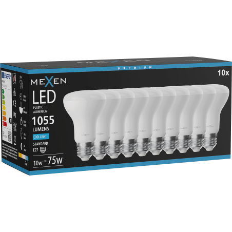 Mexen Nova 10x LED spuldze E27, R63, 10W, Auksta - 6500K, 1055 lm - L104-E27-1065-01x10
