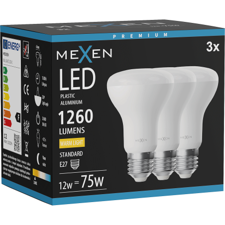 Mexen Nova 3x LED spuldze E27, R63, 12W, Silta - 3000K, 1260 lm - L104-E27-1230-01x03