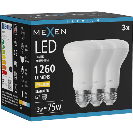 Mexen Nova 3x żarówka LED E27, R63, 12W, Ciepła - 3000K, 1260 lm - L104-E27-1230-01x03