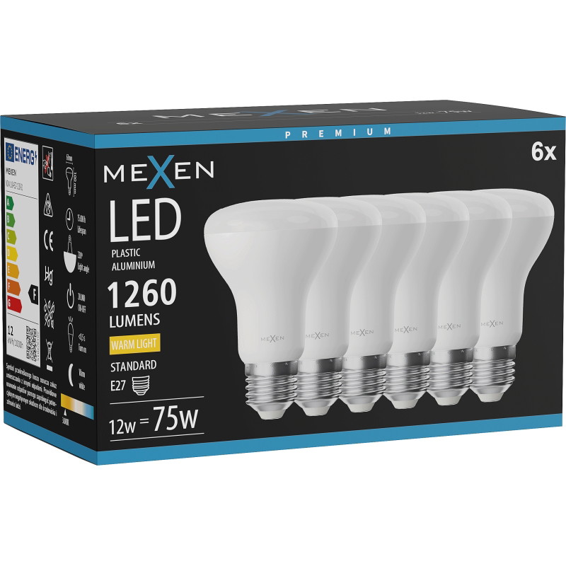Mexen Nova 6x LED-lampa E27, R63, 12W, Varm - 3000K, 1260 lm - L104-E27-1230-01x06
