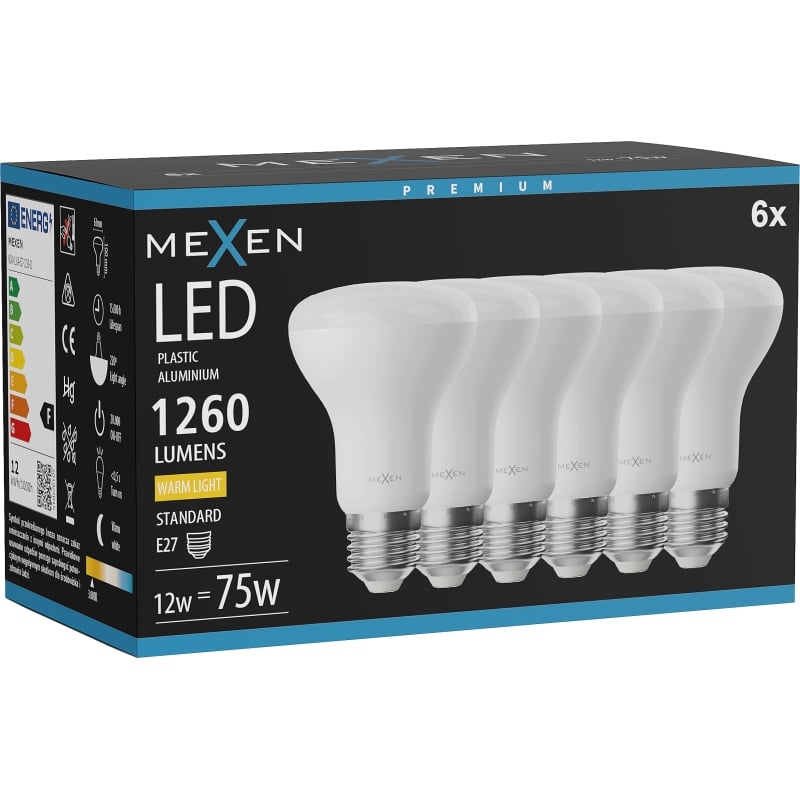 Mexen Nova 6x LED-pirn E27, R63, 12W, Soe - 3000K, 1260 lm - L104-E27-1230-01x06