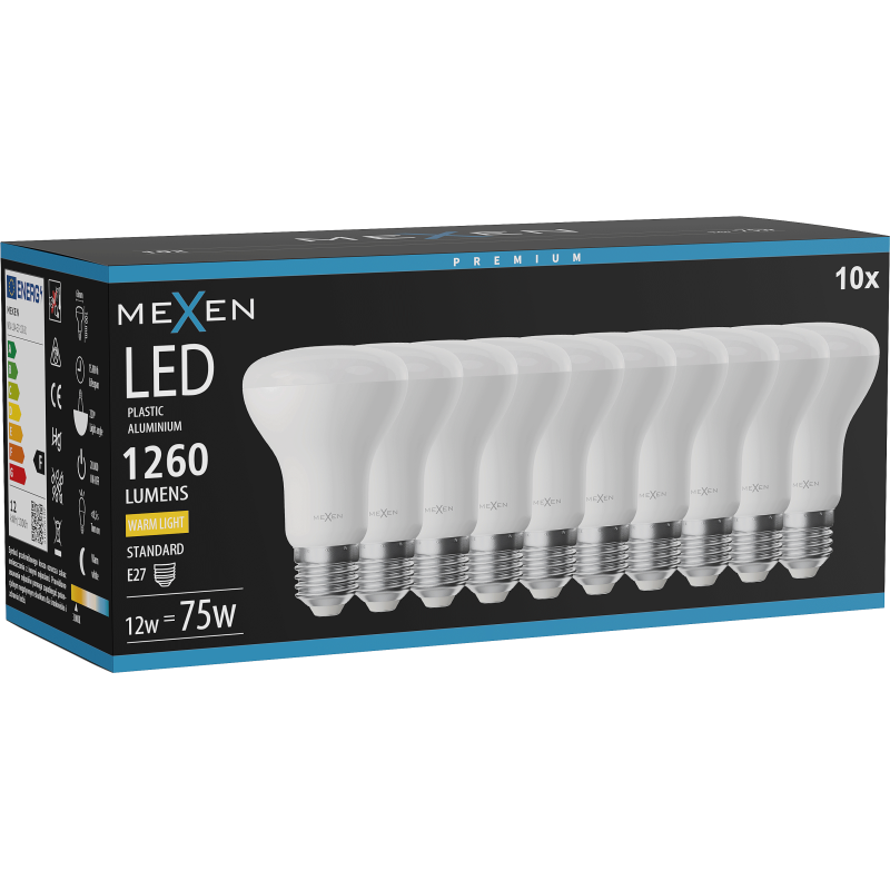 Mexen Nova 10x Ampoule LED E27, R63, 12W, Chaude - 3000K, 1260 lm - L104-E27-1230-01x10