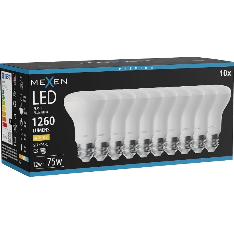 Mexen Nova 10x LED-lamp E27, R63, 12W, Warm - 3000K, 1260 lm - L104-E27-1230-01x10
