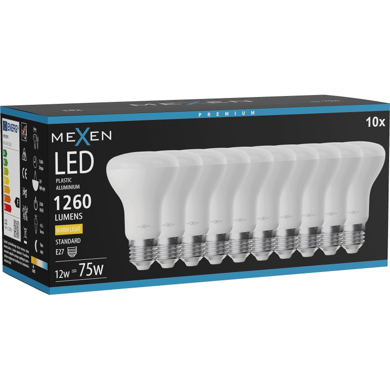 Mexen Nova 10x LED-lamppu E27, R63, 12W, Lämmin - 3000K, 1260 lm - L104-E27-1230-01x10