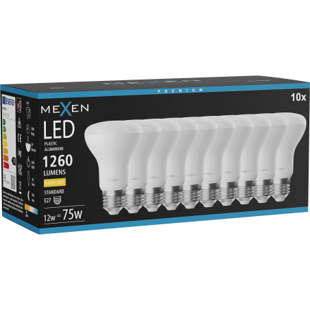 Mexen Nova 10x LED-lamp E27, R63, 12W, Warm - 3000K, 1260 lm - L104-E27-1230-01x10