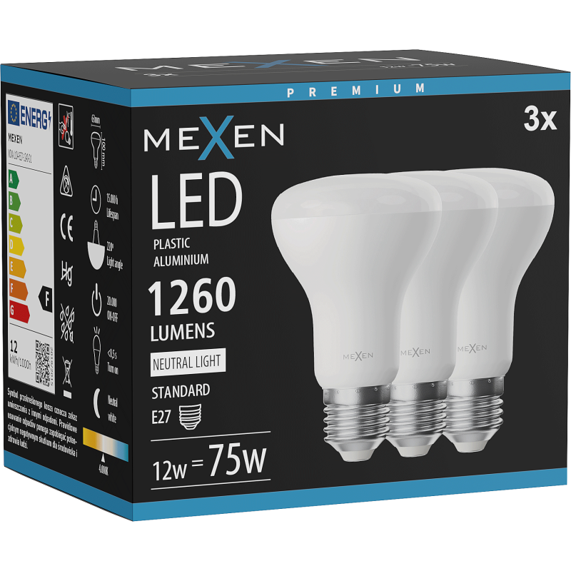 Mexen Nova 3x LED spuldze E27, R63, 12W, Neitrāla - 4000K, 1260 lm - L104-E27-1240-01x03