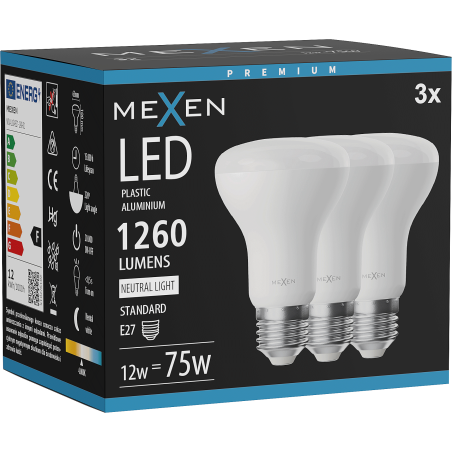 Mexen Nova 3x LED glödlampa E27, R63, 12W, Neutral - 4000K, 1260 lm - L104-E27-1240-01x03