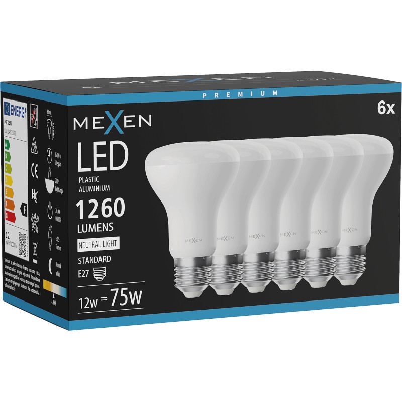 Mexen Nova 6x LED-lamppu E27, R63, 12W, Neutraali - 4000K, 1260 lm - L104-E27-1240-01x06