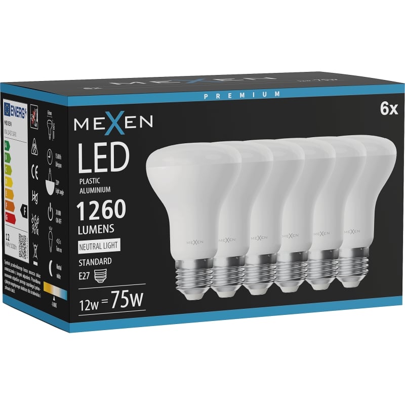 Mexen Nova 6x żarówka LED E27, R63, 12W, Neutralna - 4000K, 1260 lm - L104-E27-1240-01x06