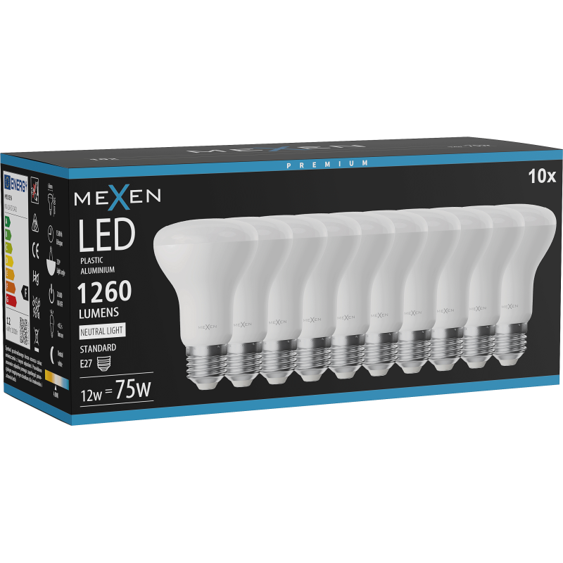Mexen Nova 10x LED spuldze E27, R63, 12W, Neitrāla - 4000K, 1260 lm - L104-E27-1240-01x10