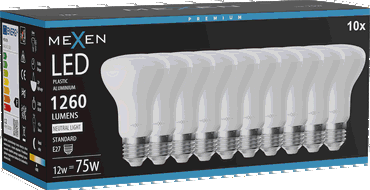 Mexen Nova 10x żarówka LED E27, R63, 12W, Neutralna - 4000K, 1260 lm - L104-E27-1240-01x10