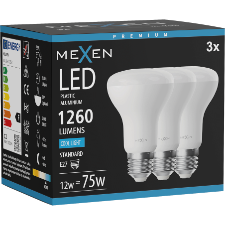 Mexen Nova 3x żarówka LED E27, R63, 12W, Zimna - 6500K, 1260 lm - L104-E27-1265-01x03