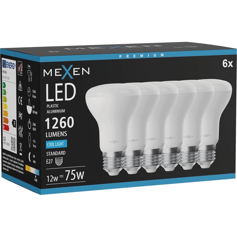 Mexen Nova 6x żarówka LED E27, R63, 12W, Zimna - 6500K, 1260 lm - L104-E27-1265-01x06