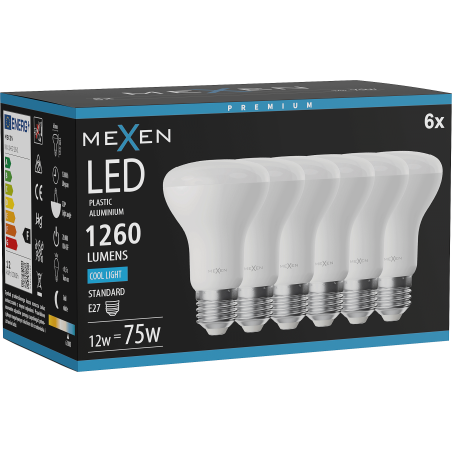 Mexen Nova 6x żarówka LED E27, R63, 12W, Zimna - 6500K, 1260 lm - L104-E27-1265-01x06