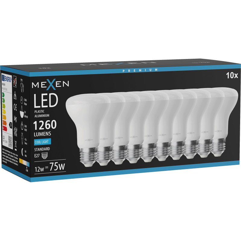 Mexen Nova 10x LED-lamp E27, R63, 12W, Koud - 6500K, 1260 lm - L104-E27-1265-01x10