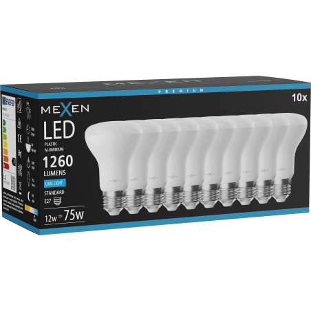 Mexen Nova 10x żarówka LED E27, R63, 12W, Zimna - 6500K, 1260 lm - L104-E27-1265-01x10