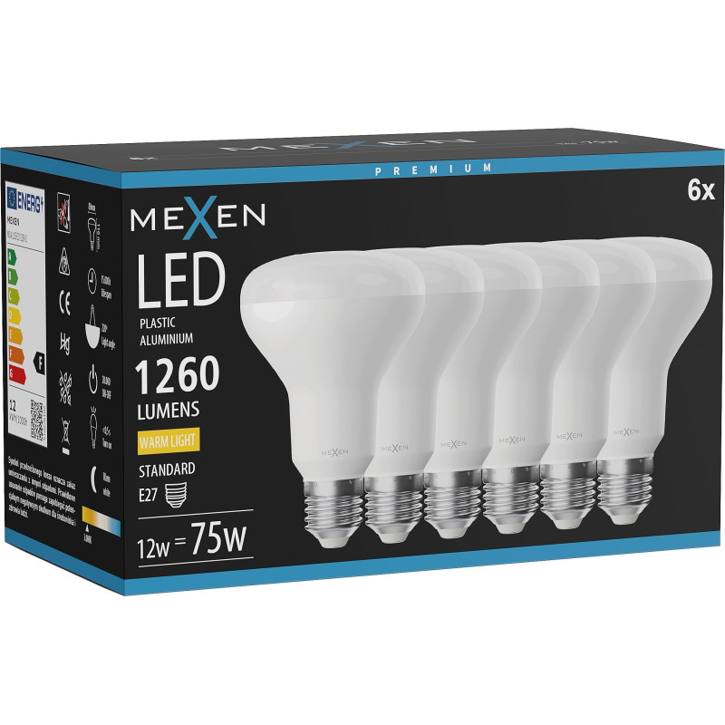 Mexen Nova 6x LED-lamp E27, R80, 12W, Warm - 3000K, 1260 lm - L105-E27-1230-01x06