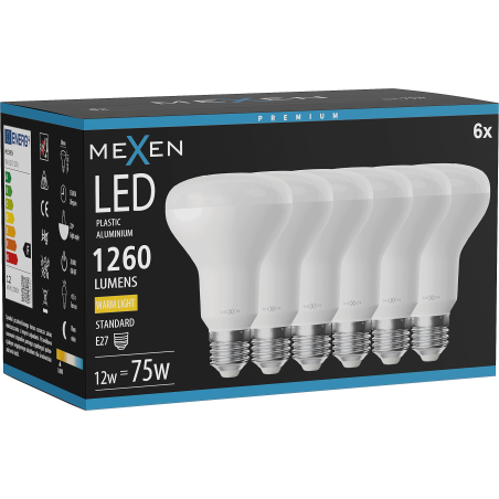 Mexen Nova 6x LED spuldze E27, R80, 12W, Silts - 3000K, 1260 lm - L105-E27-1230-01x06