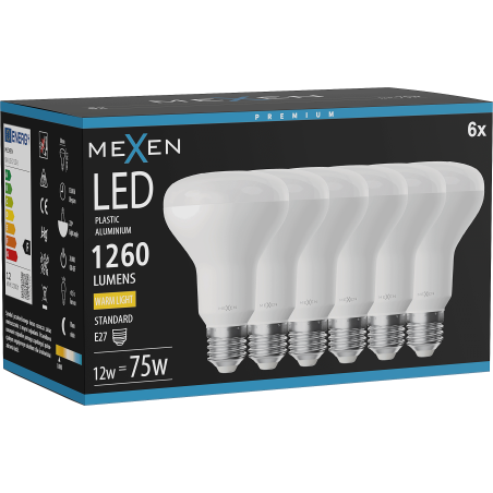 Mexen Nova 6x żarówka LED E27, R80, 12W, Ciepła - 3000K, 1260 lm - L105-E27-1230-01x06