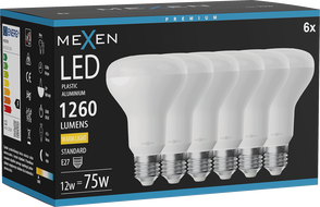 Mexen Nova 6x LED-pirn E27, R80, 12W, Soe - 3000K, 1260 lm - L105-E27-1230-01x06