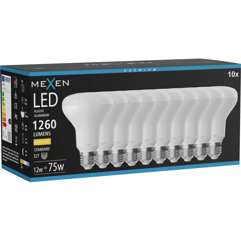 Mexen Nova 10x bombilla LED E27, R80, 12W, Cálida - 3000K, 1260 lm - L105-E27-1230-01x10