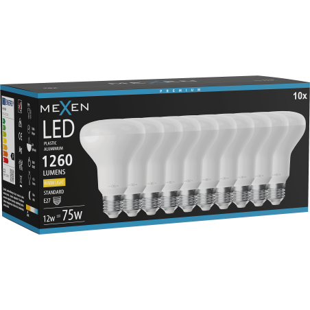 Mexen Nova 10x Lampadina LED E27, R80, 12W, Calda - 3000K, 1260 lm - L105-E27-1230-01x10