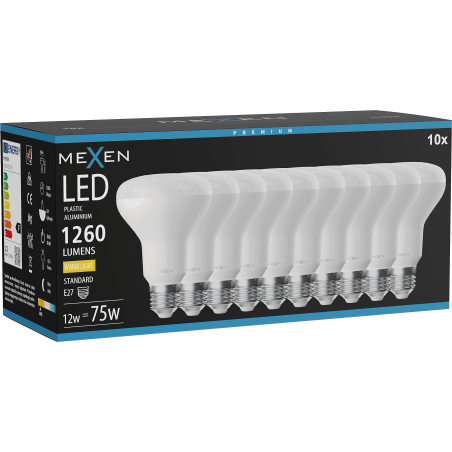 Mexen Nova 10x LED spuldze E27, R80, 12W, Silta - 3000K, 1260 lm - L105-E27-1230-01x10