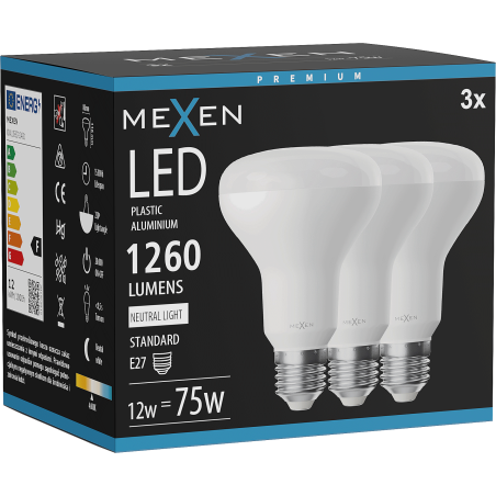 Mexen Nova 3x LED spuldze E27, R80, 12W, Neitrāla - 4000K, 1260 lm - L105-E27-1240-01x03