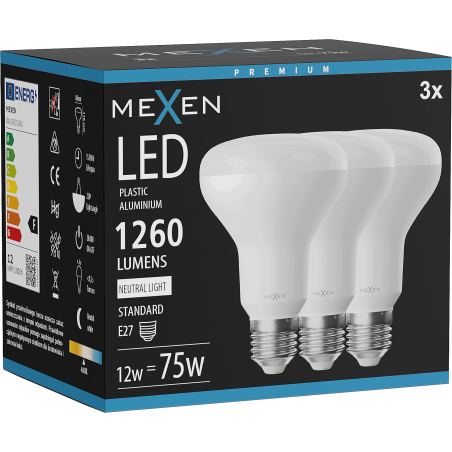 Mexen Nova 3x żarówka LED E27, R80, 12W, Neutralna - 4000K, 1260 lm - L105-E27-1240-01x03