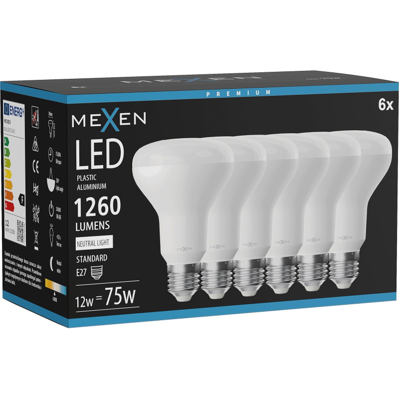 Mexen Nova 6x Bombilla LED E27, R80, 12W, Neutra - 4000K, 1260 lm - L105-E27-1240-01x06