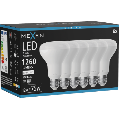 Mexen Nova 6x LED-lamp E27, R80, 12W, Neutraalne - 4000K, 1260 lm - L105-E27-1240-01x06
