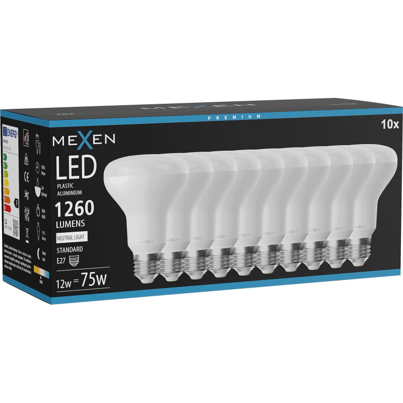 Mexen Nova 10x Bombilla LED E27, R80, 12W, Neutra - 4000K, 1260 lm - L105-E27-1240-01x10