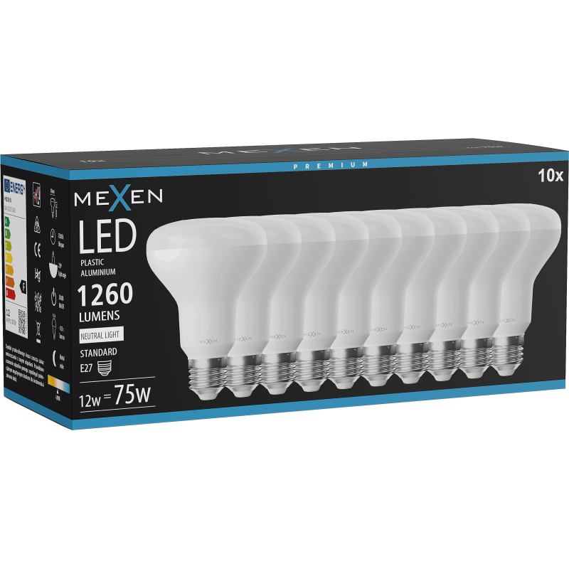 Mexen Nova 10x LED spuldze E27, R80, 12W, Neitrāla - 4000K, 1260 lm - L105-E27-1240-01x10