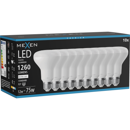 Mexen Nova 10x Lampadina LED E27, R80, 12W, Neutra - 4000K, 1260 lm - L105-E27-1240-01x10