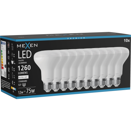 Mexen Nova 10x LED spuldze E27, R80, 12W, Neitrāla - 4000K, 1260 lm - L105-E27-1240-01x10