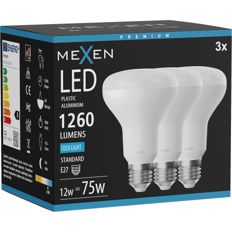 Mexen Nova 3x LED-lampa E27, R80, 12W, Kall - 6500K, 1260 lm - L105-E27-1265-01x03