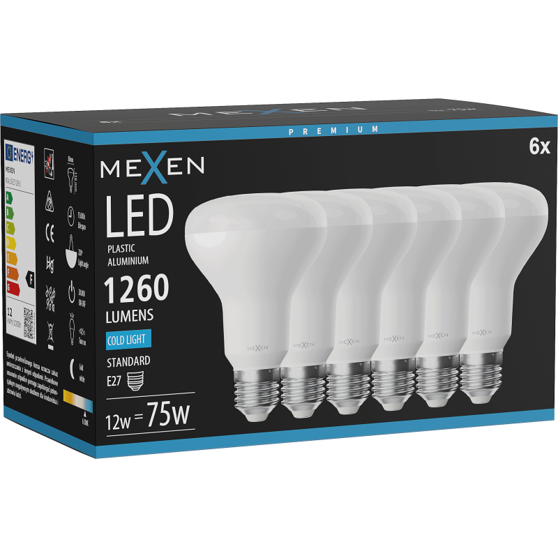 Mexen Nova 6x LED spuldze E27, R80, 12W, Auksti Balta - 6500K, 1260 lm - L105-E27-1265-01x06
