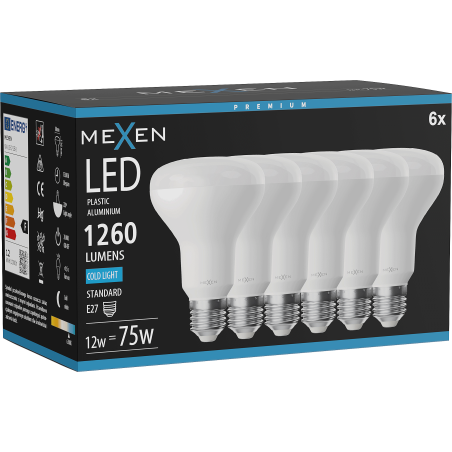 Mexen Nova 6x LED-lampa E27, R80, 12W, Kall - 6500K, 1260 lm - L105-E27-1265-01x06