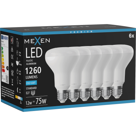 Mexen Nova 6x LED spuldze E27, R80, 12W, Auksti Balta - 6500K, 1260 lm - L105-E27-1265-01x06