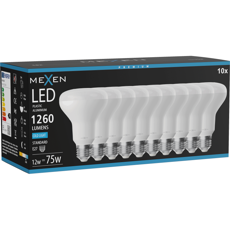 Mexen Nova 10x LED spuldze E27, R80, 12W, Auksts - 6500K, 1260 lm - L105-E27-1265-01x10