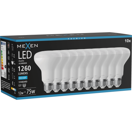 Mexen Nova 10x LED spuldze E27, R80, 12W, Auksts - 6500K, 1260 lm - L105-E27-1265-01x10